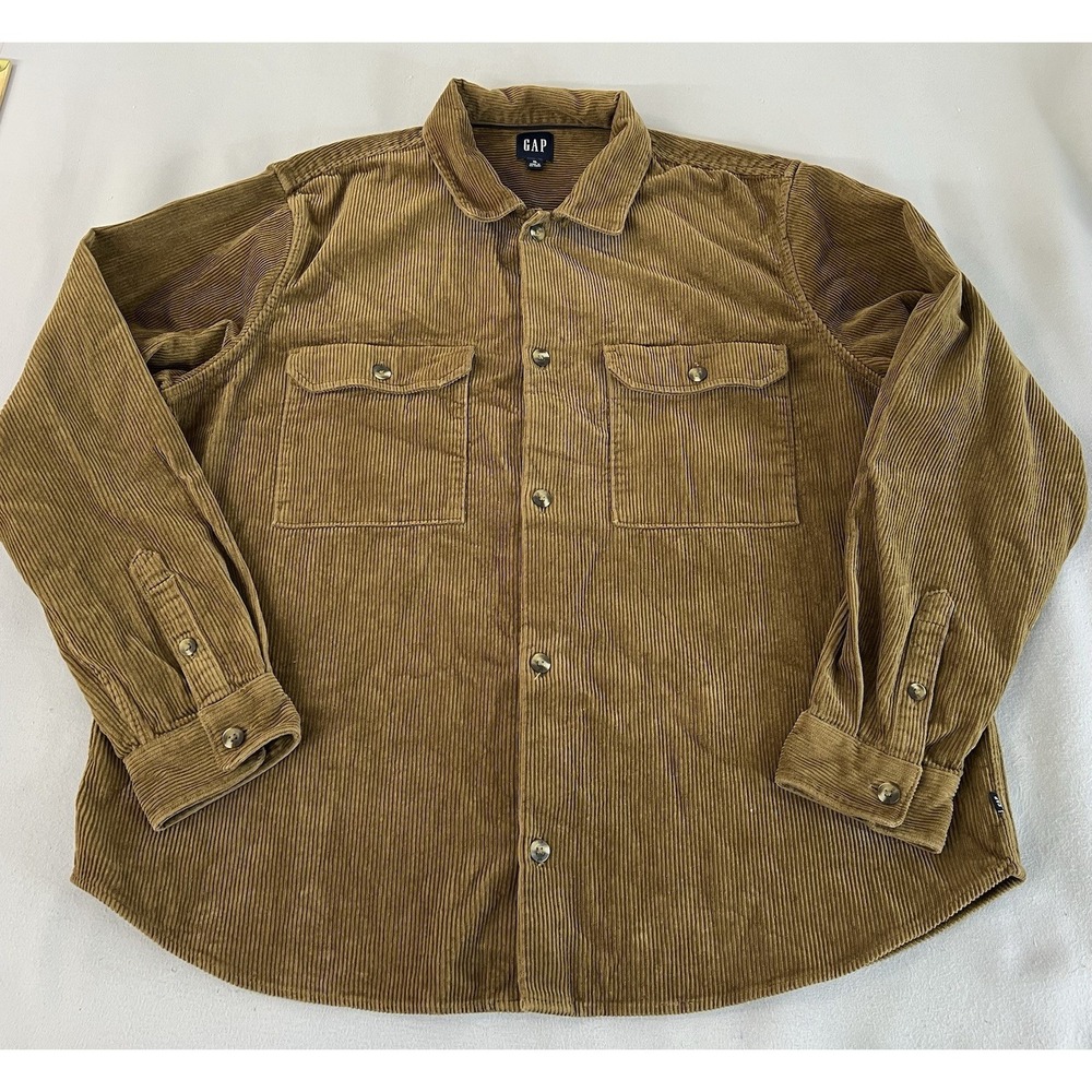 GAP Jacket Mens XL Brown Corduroy Shirt Long Sleeve Shacket Workwear Pockets